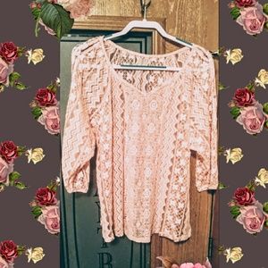 Peach Colored Crochet Sweater Set